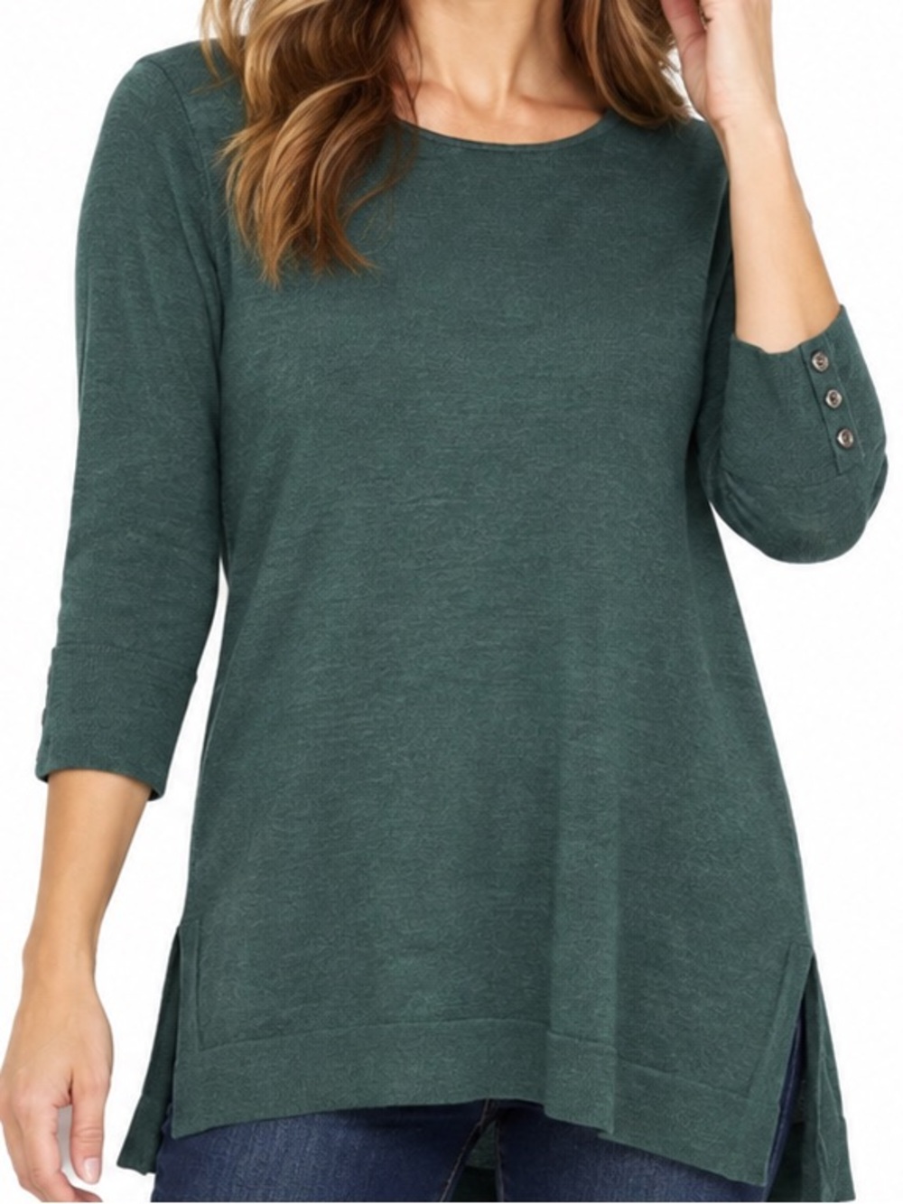 100% Merino Wool J.Jill Green Tunic Sweater 3/4 Sleeve Size L